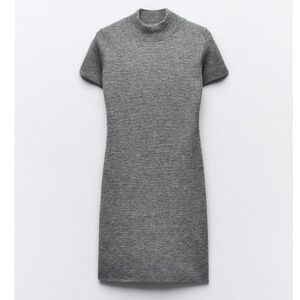 Zara gray short sleeve high neck soft fitted dress NWT